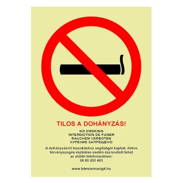 Tilos a dohányzás! utánvilágító tábla