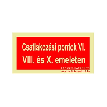 Csatlakozási pontok 6. 8. és 10. emeleten utánvilágító tábla