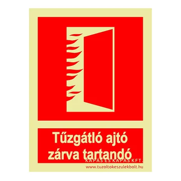 Tűzgátló ajtó zárva tartandó utánvilágító tábla